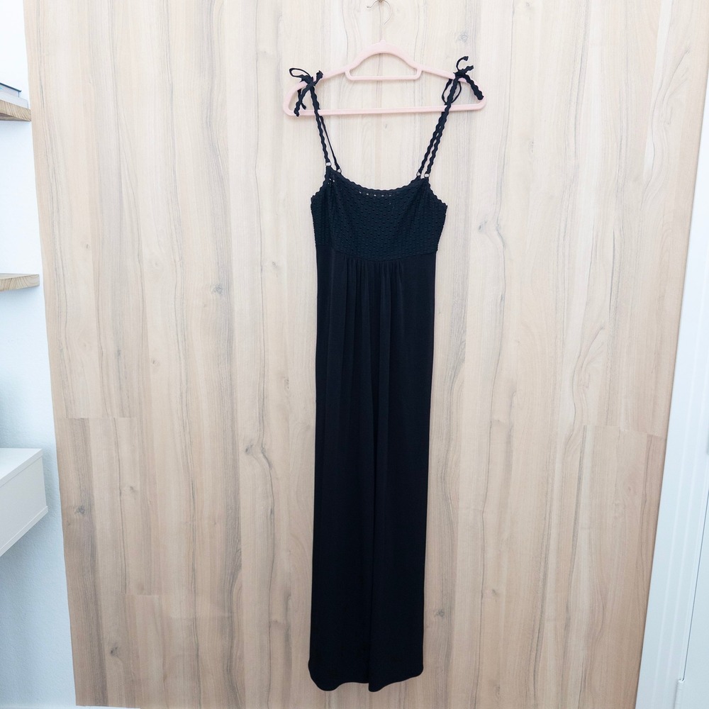 Robin Piccone Womens Wide Leg Jumpsuit S Black Crochet Boho Resort‎ Minimalist
